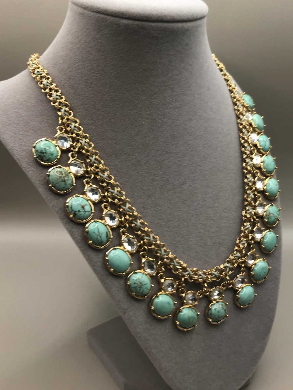 Gold-Tone & Faux Turquoise Pendants Necklace - Picture 2 of 8